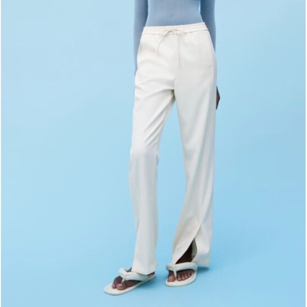 Zara wide leg full length slit pant color cream size M